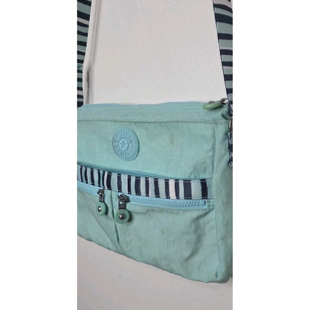 Kipling Angie Crossbody Bag Purse Teal Blue Stripe Tote Adjustable Y2K Boho